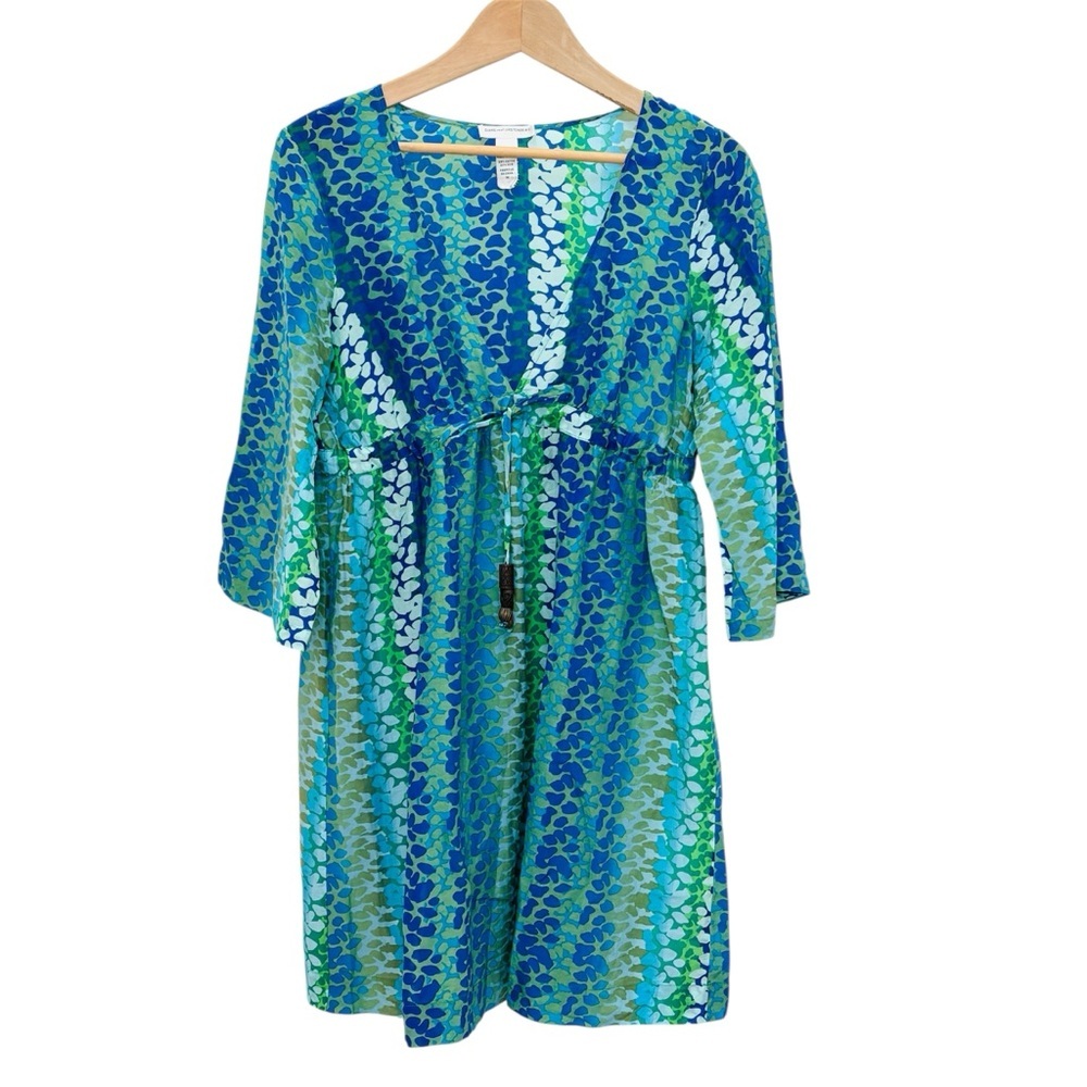 Diane von Furstenberg Y2K Soleil Swim Coverup Dress Silk Cotton Blue Green M
